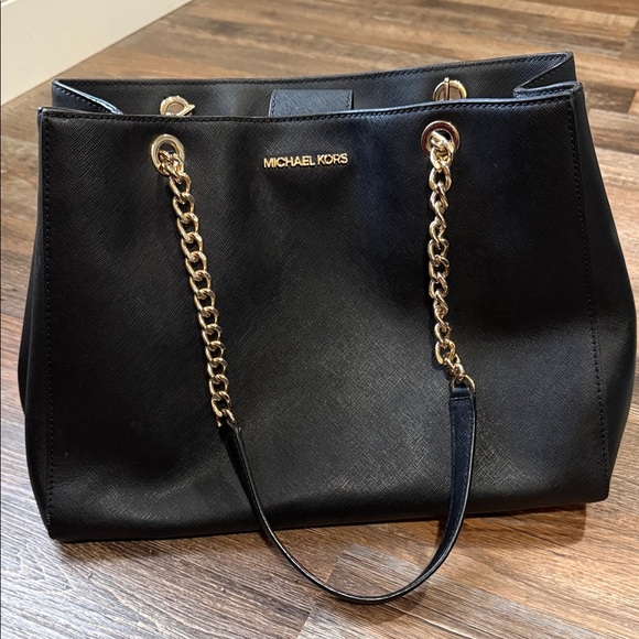 Michael Kors Black Tote with Gold Chain - Picture 1 of 12